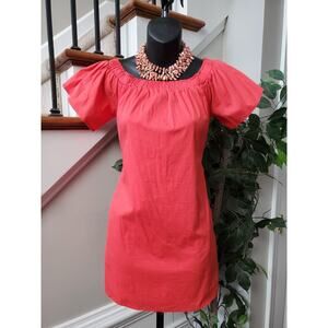Breathless Women's Red Cotton Round Neck Short Sleeve Knee Length Dress Size XS